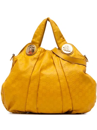 Pre-owned Gucci 2016-2025 Large Ssima Hysteria Satchel In Yellow