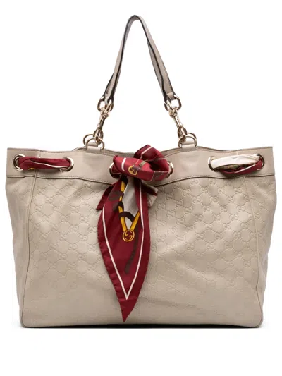 Pre-owned Gucci 2016-2025 Large Ssima Positano Scarf Tote Bag In White