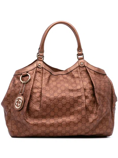 Pre-owned Gucci 2016-2025 Large Ssima Sukey Tote Bag In Brown
