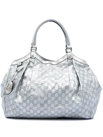 Pre-owned Gucci 2016-2025 Large Ssima Sukey Tote Bag In Silver