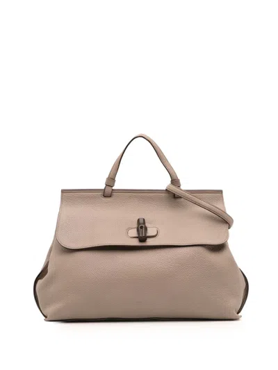 Pre-owned Gucci 2016-2025 Large Leather Bamboo Daily Satchel In Brown