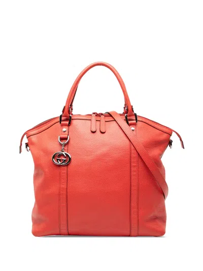 Pre-owned Gucci 2016-2025 Large Leather Gg Charm Dome Satchel In Red
