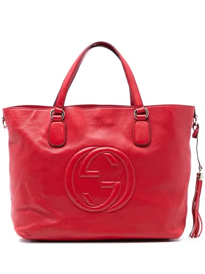 Pre-owned Gucci 2016-2025 Large Leather Soho Working Tote Satchel In Red