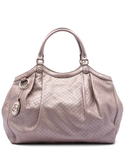 Pre-owned Gucci 2016-2025 Large Metallic Microssima Sukey Tote Bag In Pink
