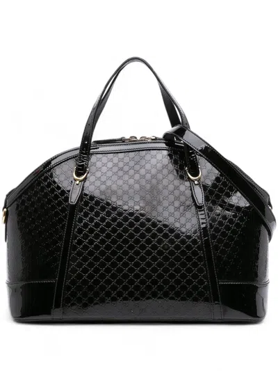 Pre-owned Gucci 2016-2025 Large Microssima Patent Dome Satchel In Black