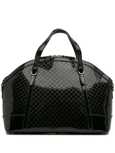 Pre-owned Gucci 2016-2025 Large Microssima Patent Dome Satchel In Black