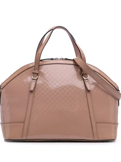 Pre-owned Gucci 2016-2025 Large Microssima Patent Dome Satchel In Brown