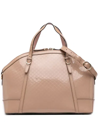 Pre-owned Gucci 2016-2025 Large Microssima Patent Nice Dome Satchel In Brown