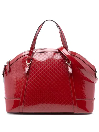 Pre-owned Gucci 2016-2025 Large Microssima Patent Nice Dome Satchel In Red
