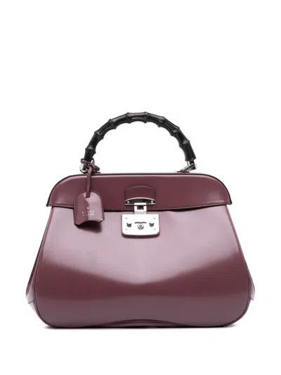 Pre-owned Gucci 2016-2025 Large Smooth Calfskin Bamboo Lady Lock Handbag In Red