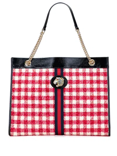 Pre-owned Gucci 2016-2025 Large Web Tweed Rajah Tote Bag In Multi