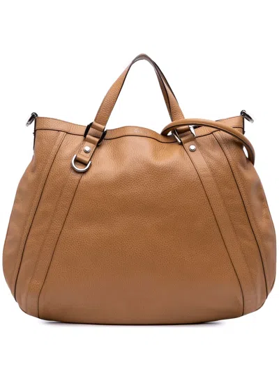 Pre-owned Gucci 2016-2025 Leather Abbey D Ring Satchel In Brown