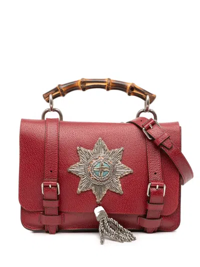 Pre-owned Gucci 2016-2025 Leather Bamboo Convertible Top Handle Bag Satchel In Red
