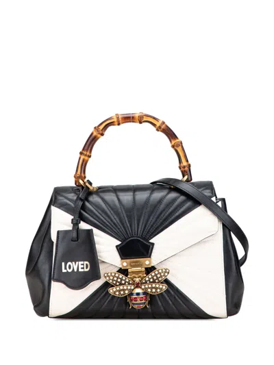 Pre-owned Gucci 2016-2025 Leather Bamboo Queen Margaret Satchel In White