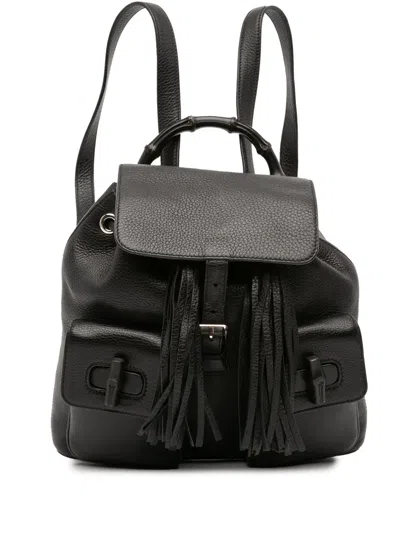 Pre-owned Gucci 2016-2025 Leather Bamboo Tassel Backpack In Black