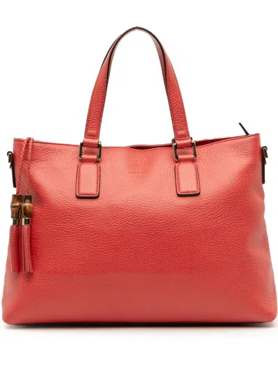 Pre-owned Gucci 2016-2025 Leather Bamboo Tassel Satchel In Red