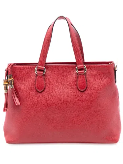 Pre-owned Gucci 2016-2025 Leather Bamboo Tassel Satchel In Red