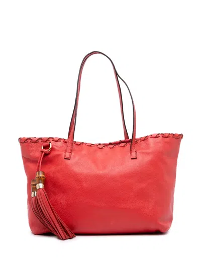 Pre-owned Gucci 2016-2025 Leather Bamboo Tassel Tote Bag In Red