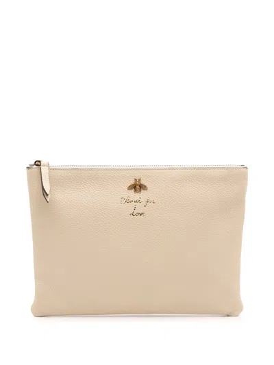 Pre-owned Gucci 2016-2025 Leather Blind For Love Clutch Bag In White