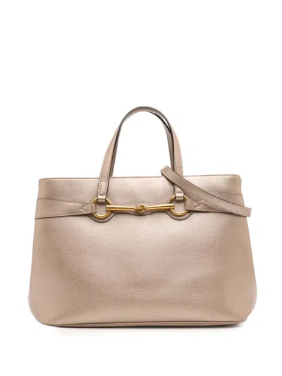 Pre-owned Gucci 2016-2025 Leather Bright Bit Satchel In Gold