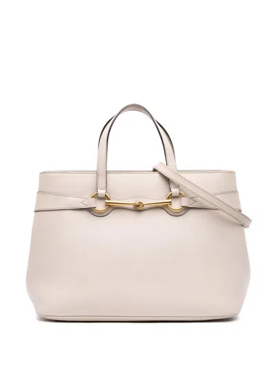 Pre-owned Gucci 2016-2025 Leather Bright Bit Satchel In White