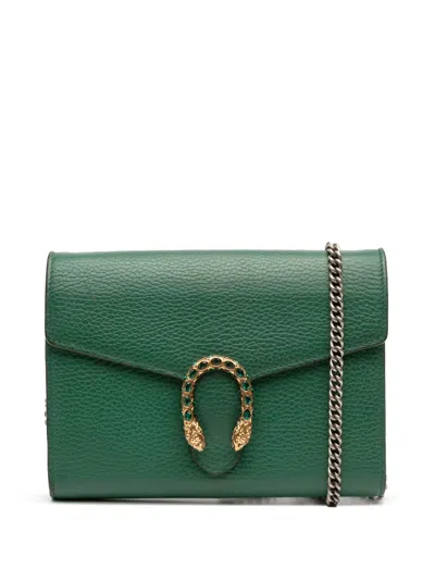 Pre-owned Gucci 2016-2025 Leather Dionysus Wallet On Chain Crossbody Bag In Green