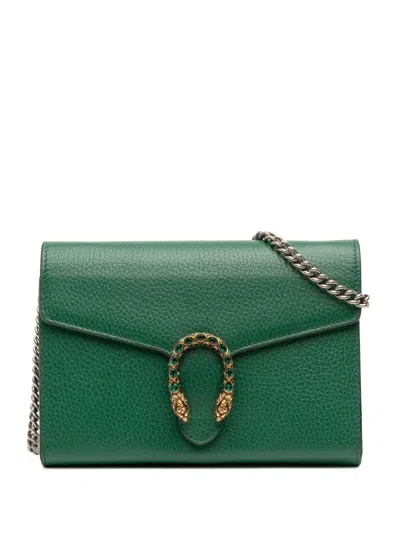 Pre-owned Gucci 2016-2025 Leather Dionysus Wallet On Chain Crossbody Bag In Green