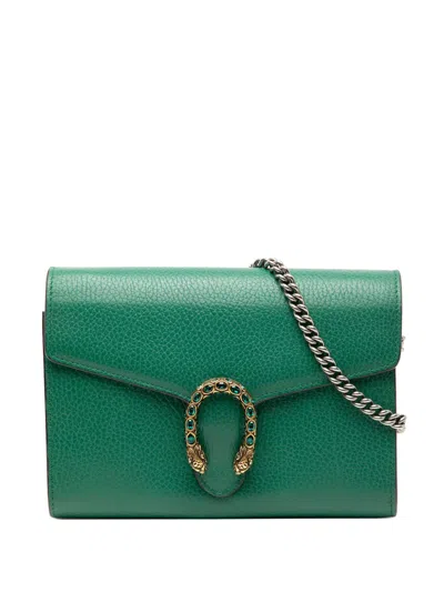 Pre-owned Gucci 2016-2025 Leather Dionysus Wallet On Chain Crossbody Bag In Green