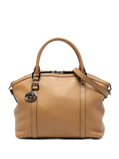 Pre-owned Gucci 2016-2025 Leather Gg Charm Dome Satchel In Brown