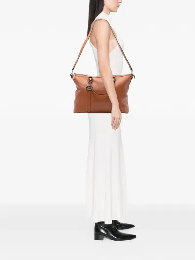 Pre-owned Gucci 2016-2025 Leather Gg Charm Satchel In Brown