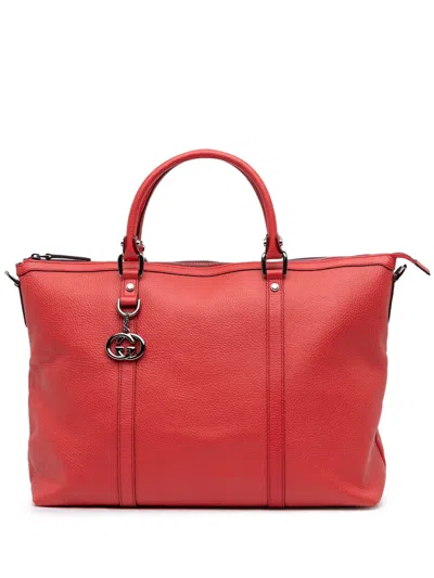 Pre-owned Gucci 2016-2025 Leather Gg Charm Satchel In Red