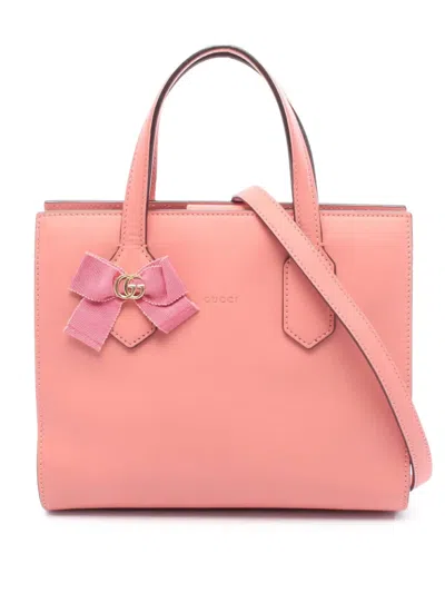 Pre-owned Gucci 2016-2025 Leather Gg Ribbon Satchel In Pink