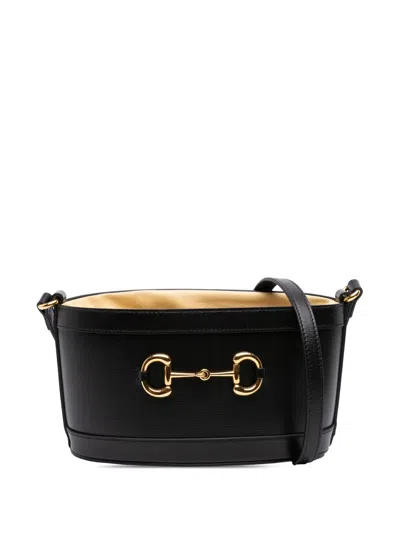 Pre-owned Gucci 2016-2025 Leather Horsebit 1955 Bucket Bag In Black