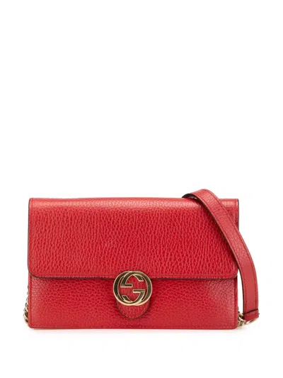 Pre-owned Gucci 2016-2025 Leather Interlocking G Dollar Wallet On Chain Crossbody Bag