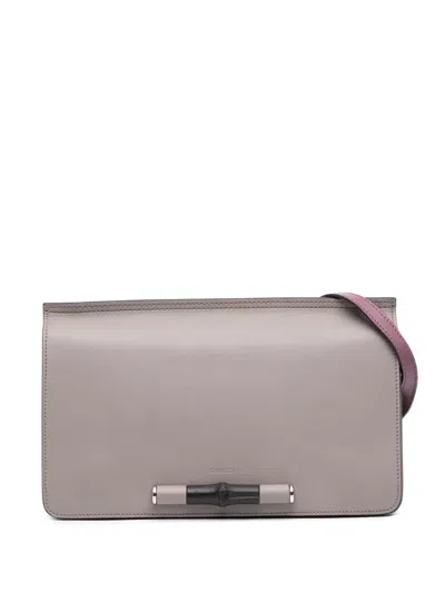 Pre-owned Gucci 2016-2025 Leather Lady Bamboo Shoulder Bag In Gray