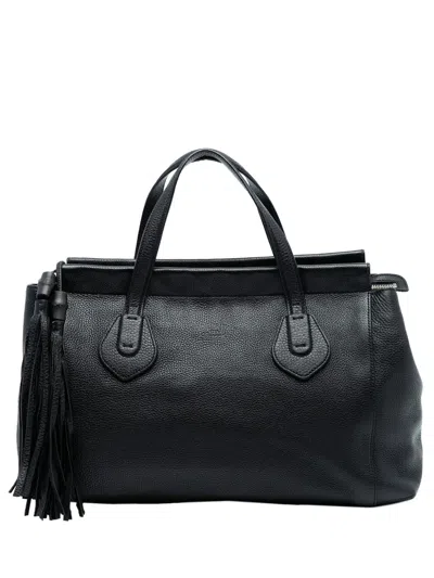 Pre-owned Gucci 2016-2025 Leather Lady Tassel Top Handle Bag Handbag In Black