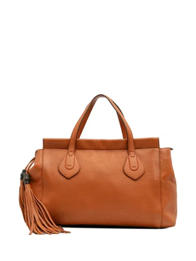Pre-owned Gucci 2016-2025 Leather Lady Tassel Top Handle Bag Handbag In Orange