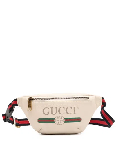 Pre-owned Gucci 2016-2025 Leather Logo Belt Bag In White