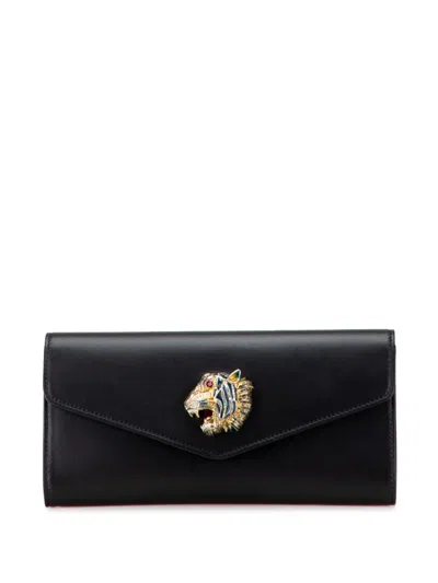 Pre-owned Gucci 2016-2025 Leather Rajah Broadway Envelope Clutch Bag In Black