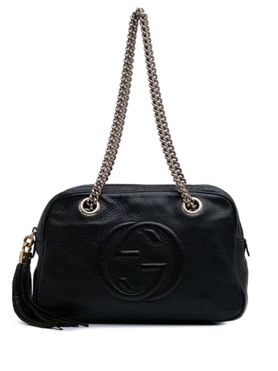 Pre-owned Gucci 2016-2025 Leather Soho Chain Zip Shoulder Bag In Black