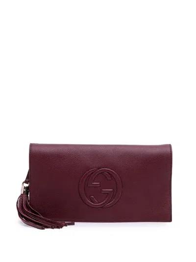 Pre-owned Gucci 2016-2025 Leather Soho Disco Clutch Bag In Red