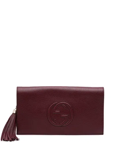 Pre-owned Gucci 2016-2025 Leather Soho Disco Clutch Bag In Red