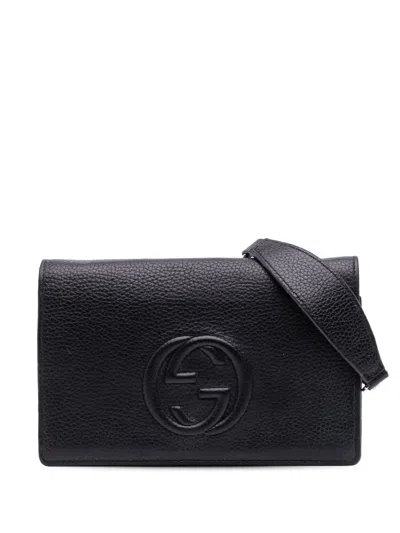 Pre-owned Gucci 2016-2025 Leather Soho Wallet On Chain Crossbody Bag In Black