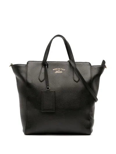 Pre-owned Gucci 2016-2025 Leather Swing Convertible Tote Satchel In Black