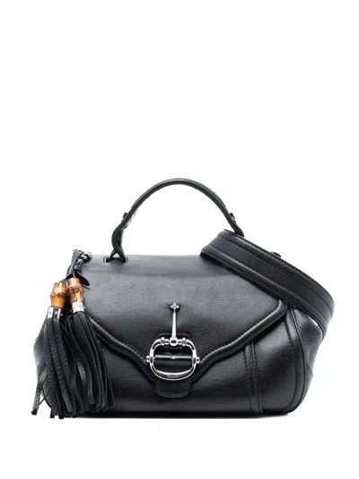 Pre-owned Gucci 2016-2025 Leather Techno Horsebit Top Handle Bag Satchel In Black