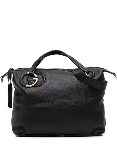 Pre-owned Gucci 2016-2025 Leather Twill Satchel In Black