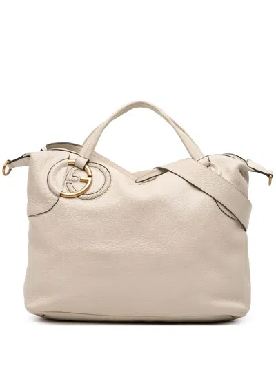 Pre-owned Gucci 2016-2025 Leather Twill Satchel In White