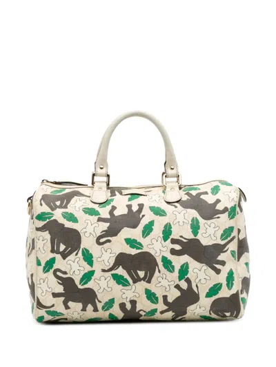 Pre-owned Gucci 2016-2025 Limited Edition Gg Supreme Joy Snowman In Africa Boston Bag In Brown