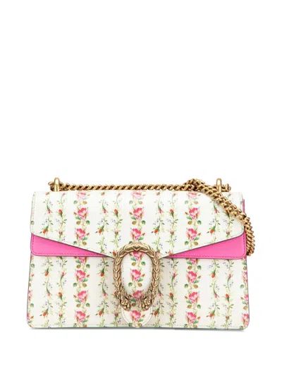Pre-owned Gucci 2016-2025 Limited Edition Small Calfskin Floral Print Dionysus Shoulder Bag In White