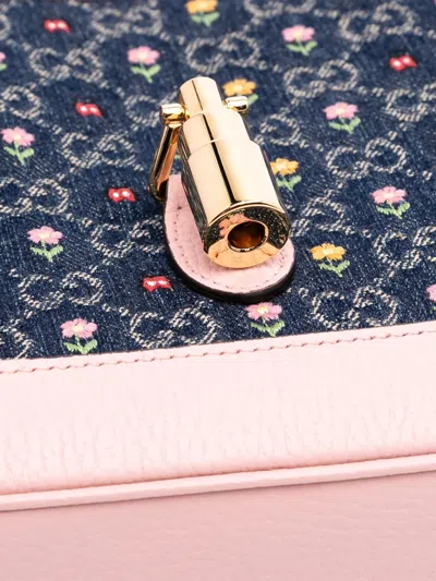 Pre-owned Gucci 2016-2025 Limited Edition Small Gg Embroidered Denim Floral Jackie 1961 Crossbody Bag In Blue